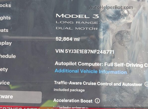 5YJ3E1EB7NF248771 2022 TESLA MODEL 3 Black უკანა სავარძლების ხედი