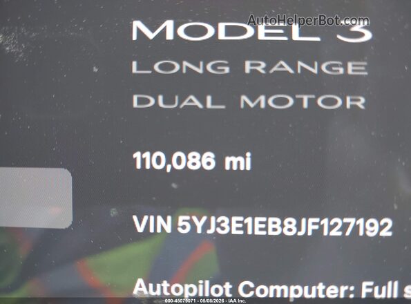 5YJ3E1EB8JF127192 2018 TESLA MODEL 3 Black Панорамний вид салону 360°