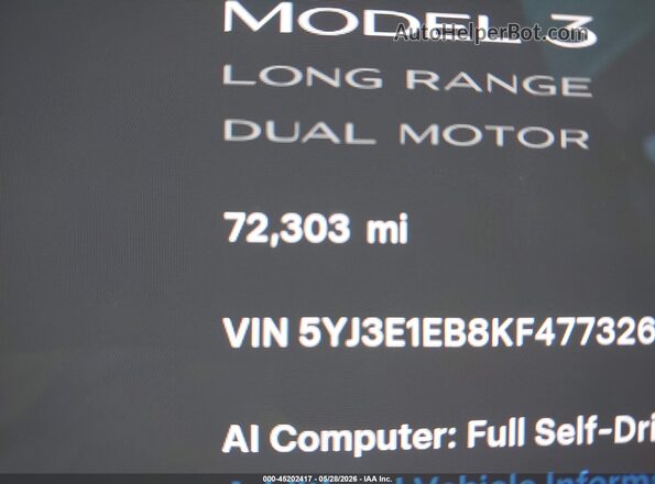 5YJ3E1EB8KF477326 2019 TESLA MODEL 3 Gray 