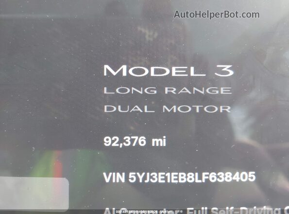 5YJ3E1EB8LF638405 2020 TESLA MODEL 3 Blue 