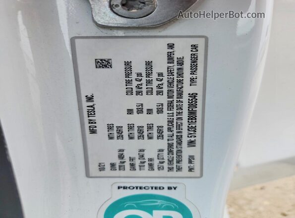 5YJ3E1EB8MF085546 2021 TESLA MODEL White 