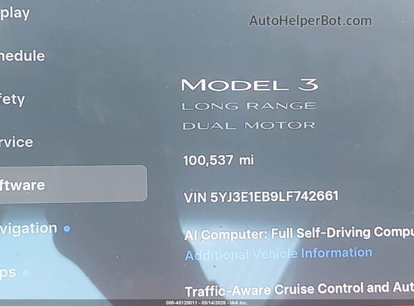 5YJ3E1EB9LF742661 2020 TESLA MODEL 3 White Vista interior de 360 grados