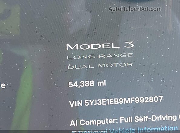 5YJ3E1EB9MF992807 2021 TESLA MODEL 3 Black 