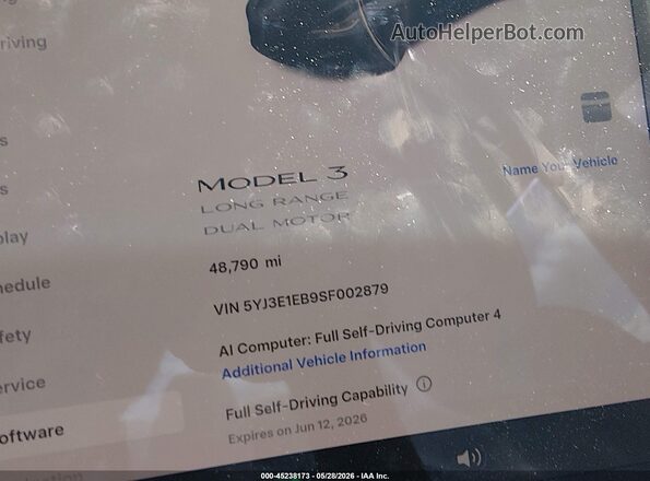 5YJ3E1EB9SF002879 2025 TESLA MODEL 3 Black Вид задніх сидінь
