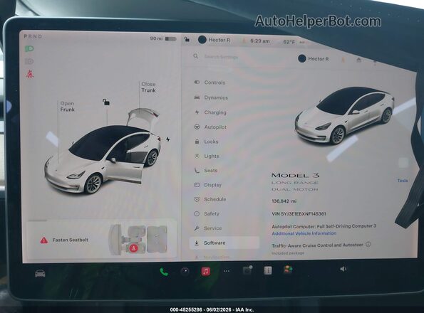 5YJ3E1EBXNF145361 2022 TESLA MODEL 3 Белый 