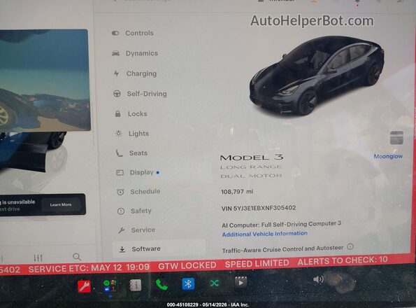 5YJ3E1EBXNF305402 2022 TESLA MODEL 3 Gray Widok tylnych siedzeń