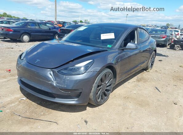 5YJ3E1EC0NF265291 2022 TESLA MODEL 3 Gray Առջևի ձախ երեք քառորդ տեսարան