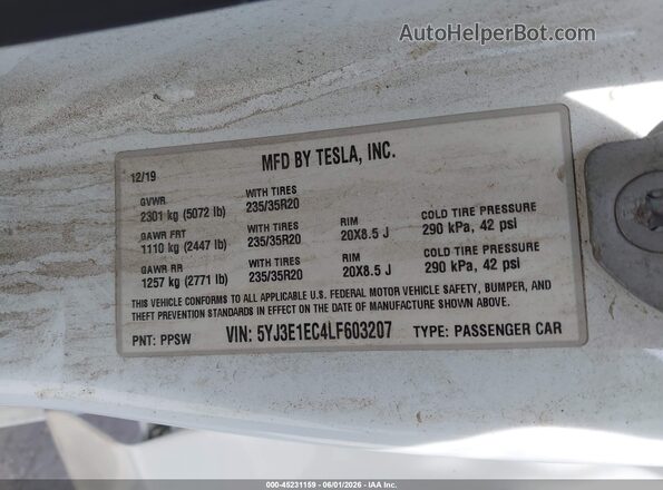 5YJ3E1EC4LF603207 2020 TESLA MODEL 3 White Շարժիչի բաժամունքի տեսք