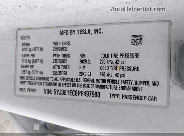 5YJ3E1EC6PF497980 2023 TESLA MODEL 3 White Engine compartment view