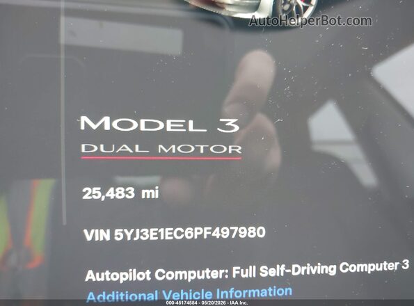 5YJ3E1EC6PF497980 2023 TESLA MODEL 3 White 