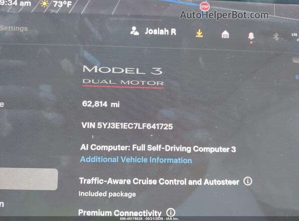 5YJ3E1EC7LF641725 2020 TESLA MODEL 3 Gray 