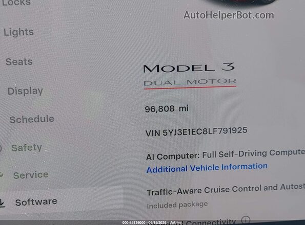 5YJ3E1EC8LF791925 2020 TESLA MODEL 3 Gray Rear seats view