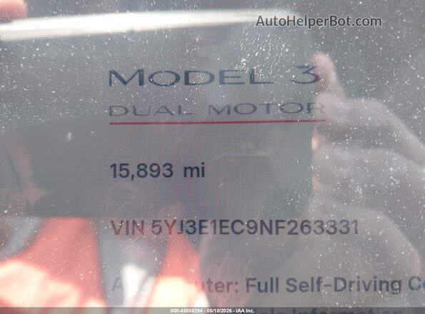 5YJ3E1EC9NF263331 2022 TESLA MODEL 3 Red 