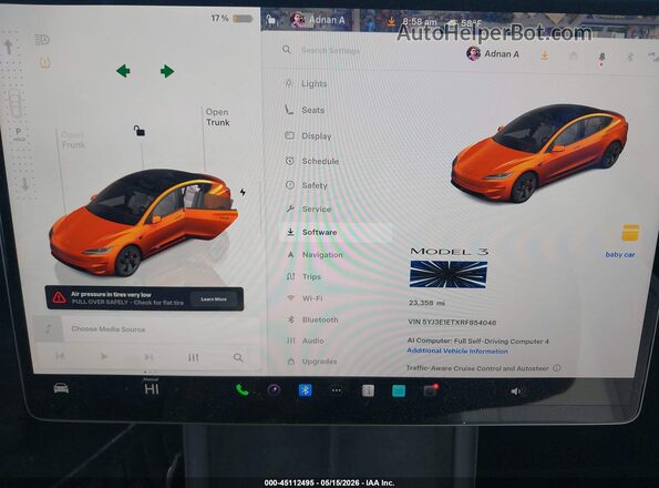 5YJ3E1ETXRF854046 2024 TESLA MODEL 3 White 
