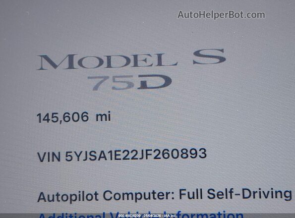 5YJSA1E22JF260893 2018 TESLA MODEL S Черный 