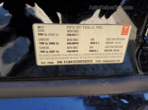 5YJSA1E23HF202575 2017 TESLA MODEL Black 
