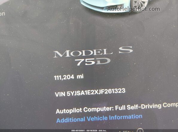 5YJSA1E2XJF261323 2018 TESLA MODEL S Black 