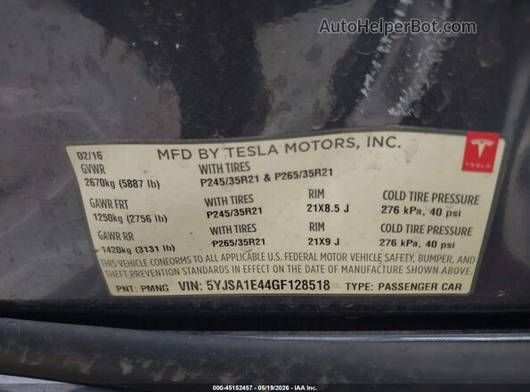 5YJSA1E44GF128518 2016 TESLA MODEL S Gray Engine compartment view