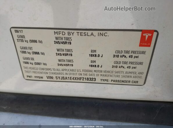5YJSA1E4XHF218323 2017 TESLA MODEL S Бежевый Вид наклейки с VIN-кодом