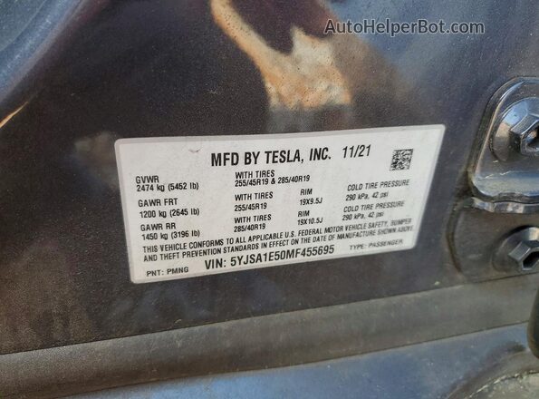 5YJSA1E50MF455695 2021 TESLA MODEL Gray 