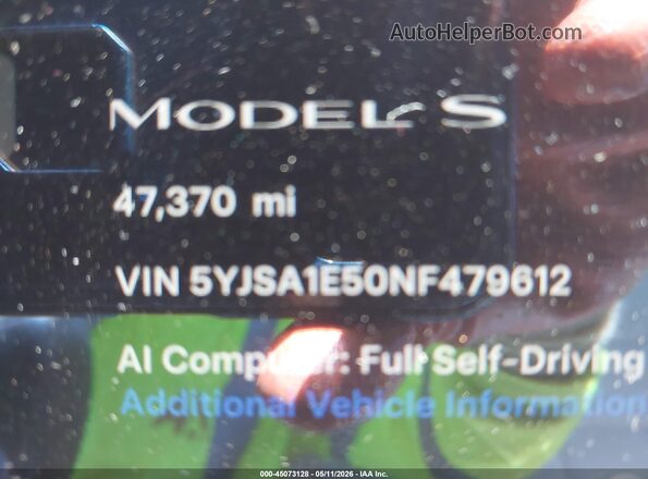5YJSA1E50NF479612 2022 TESLA MODEL S Blue 