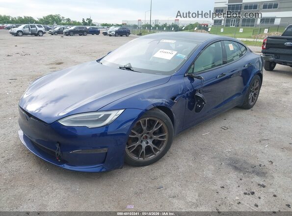5YJSA1E53MF438986 2021 TESLA MODEL S Blue წინა მარცხენა ხედი სამი მეოთხედიდან