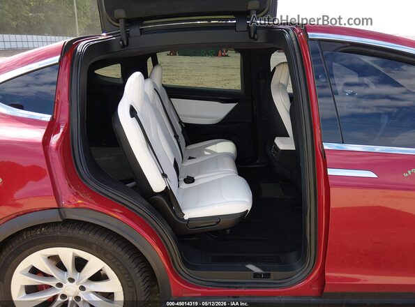 5YJXCAE29KF149873 2019 TESLA MODEL X Burgundy VIN კოდის სტიკერის ხედი
