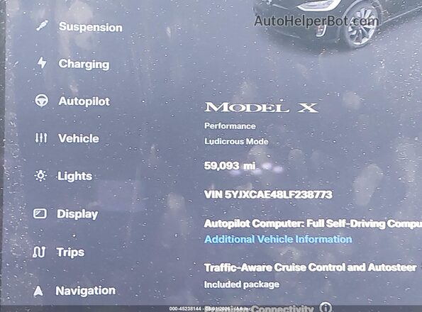 5YJXCAE48LF238773 2020 TESLA MODEL X Black Панорамний вид салону 360°
