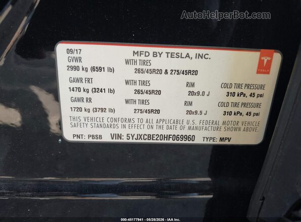 5YJXCBE20HF069960 2017 TESLA MODEL X Black Engine compartment view