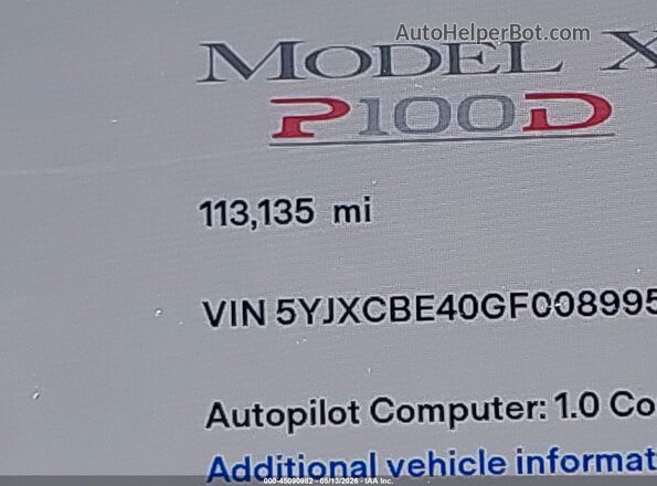 5YJXCBE40GF008995 2016 TESLA MODEL X Белый 