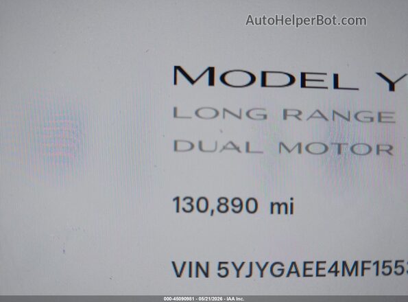 5YJYGAEE4MF155375 2021 TESLA MODEL Y Red 