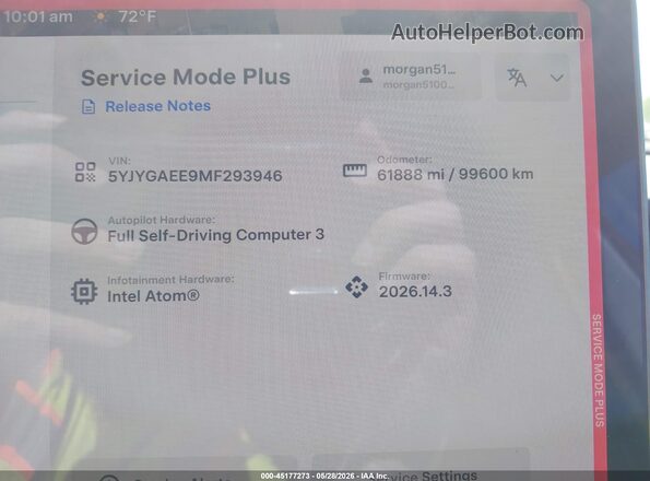 5YJYGAEE9MF293946 2021 TESLA MODEL Y Серый Вид задних сидений