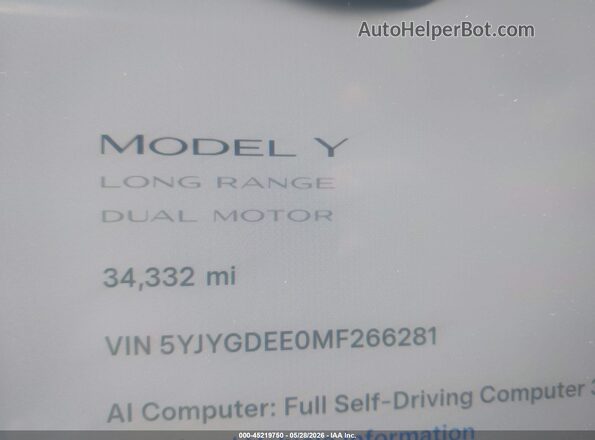 5YJYGDEE0MF266281 2021 TESLA MODEL Y Black 
