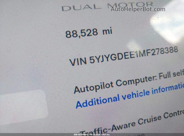 5YJYGDEE1MF278388 2021 TESLA MODEL Y White 