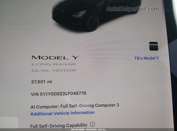 5YJYGDEE2LF048776 2020 TESLA MODEL Y Black Vista de los asientos traseros