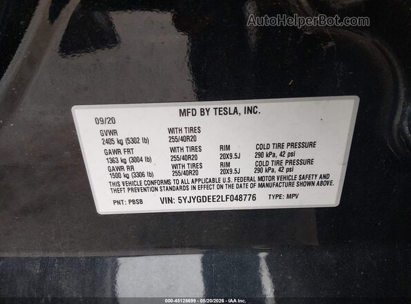 5YJYGDEE2LF048776 2020 TESLA MODEL Y Black Vista del compartimento del motor