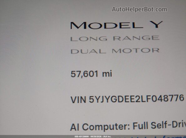 5YJYGDEE2LF048776 2020 TESLA MODEL Y Black 