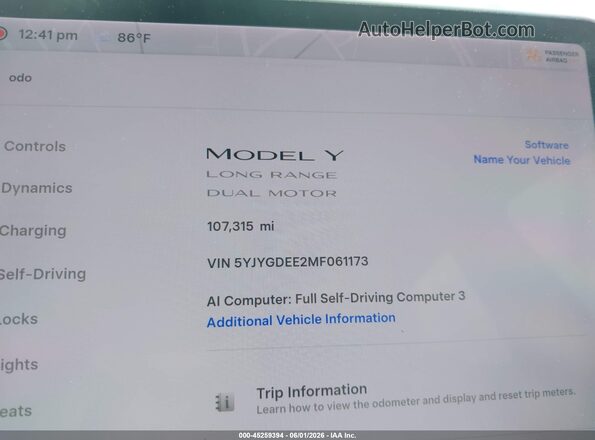 5YJYGDEE2MF061173 2021 TESLA MODEL Y Blue 