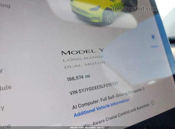 5YJYGDEE5LF015707 2020 TESLA MODEL Y White 