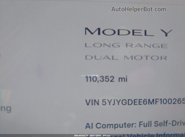 5YJYGDEE6MF100265 2021 TESLA MODEL Y White 