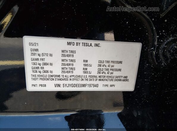 5YJYGDEE8MF197940 2021 TESLA MODEL Y Black Engine compartment view