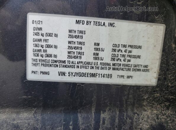 5YJYGDEE9MF114189 2021 TESLA MODEL Серый 