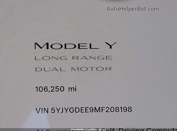 5YJYGDEE9MF208198 2021 TESLA MODEL Y White 