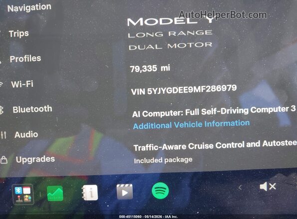 5YJYGDEE9MF286979 2021 TESLA MODEL Y White სალონის 360-გრადუსიანი ხედი