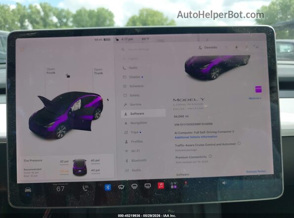 5YJYGDEE9MF304896 2021 TESLA MODEL Y Белый Вид задних сидений