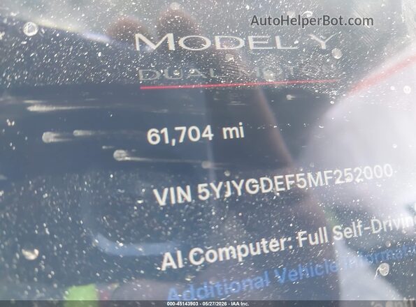 5YJYGDEF5MF252000 2021 TESLA MODEL Y Серый Панорамный вид салона 360°