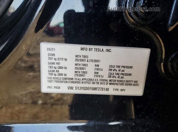 5YJYGDEF6MF270148 2021 TESLA MODEL Black 