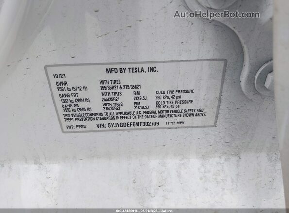 5YJYGDEF6MF302709 2021 TESLA MODEL Y White Vista del compartimento del motor