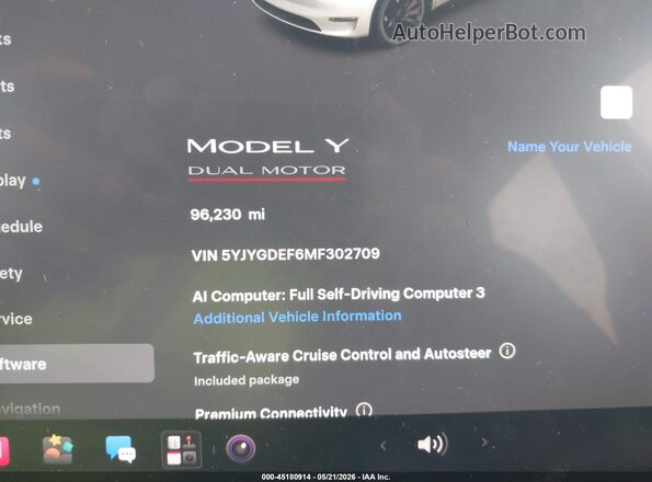 5YJYGDEF6MF302709 2021 TESLA MODEL Y White 