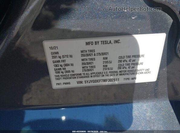 5YJYGDEF7MF302511 2021 TESLA MODEL Y Gray Engine compartment view